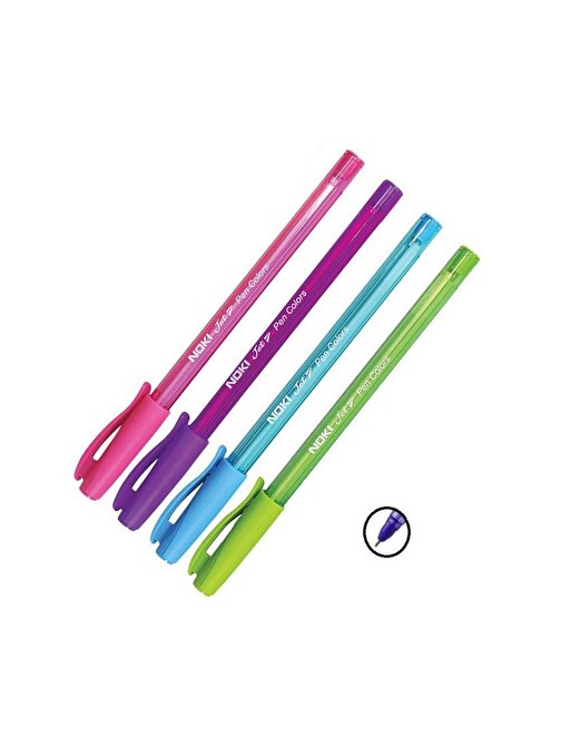 Noki Renkli Tükenmez Jet Ball Pen 1.0 mm 4 Adet Pembe - Açık Mavi -Açık Yeşil - Mor