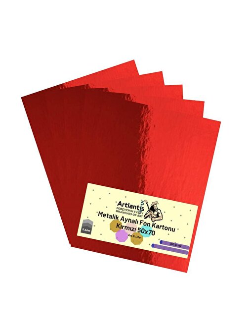 Artlantis Metalik Aynalı Fon Kartonu Kırmızı 5 Adet 50 x 70 cm
