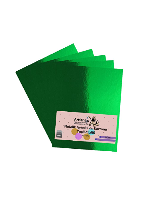 Artlantis Metalik Aynalı Fon Kartonu Yeşil 5 Adet 35 x 50 cm