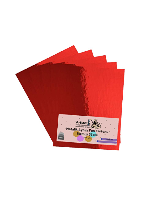 Artlantis Metalik Aynalı Fon Kartonu Kırmızı 5 Adet 35 x 50 cm