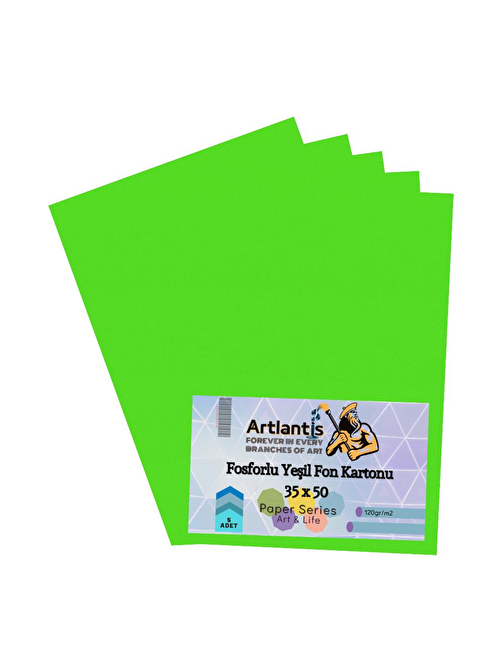 Artlantis Aynasız Fon Kartonu Fosforlu Yeşil 5 Adet 35 x 50 cm