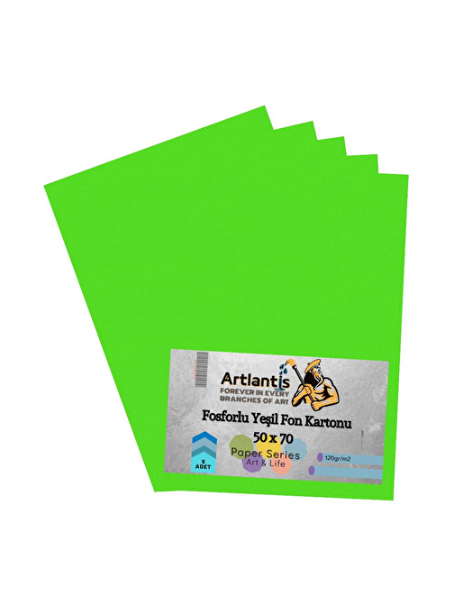 Artlantis Aynasız Fon Kartonu Fosforlu Yeşil 5 Adet 50 x 70 cm