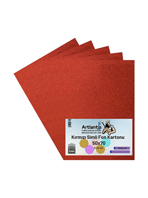 Artlantis Simli Aynasız Karton Kırmızı 5 Adet 50 x 70 cm