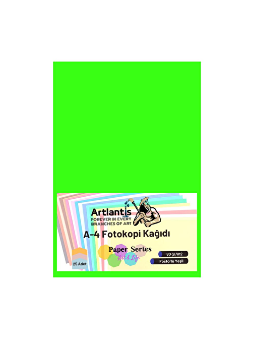 Artlantis A4 Fotokopi Kağıdı Fosforlu Yeşil 25'li 1 Paket 80  gr
