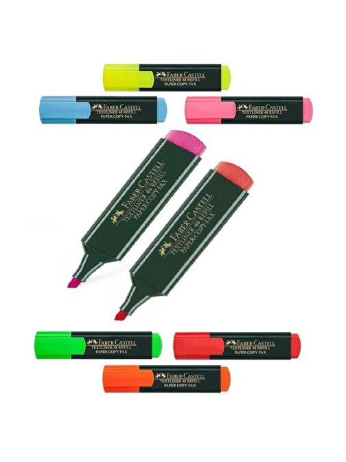 Faber-Castell Fosforlu Kalem Pembe Kırmızı İşaret Kalem 1548 Texliner Tüm Renkler 2 Adet