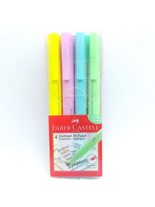 Pastel Renkler Fosforlu Kalem 4'lü Faber-Castell Textliner Pastel Renkler Kesik Uçlu