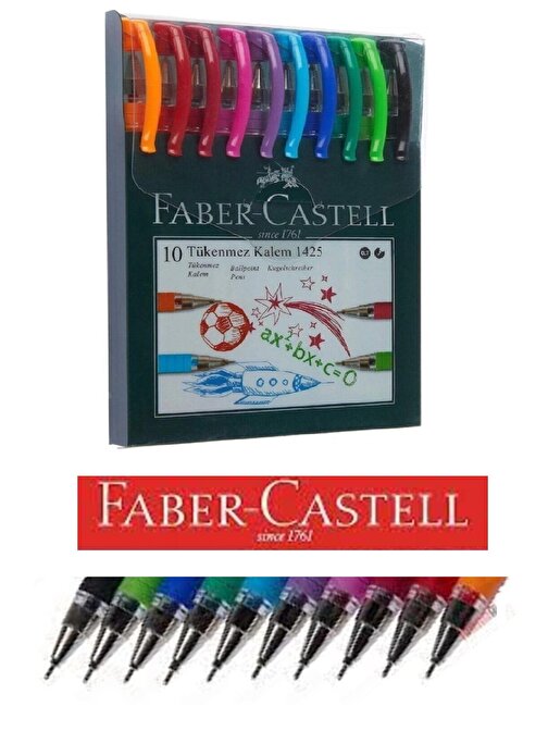 Faber-Castell Renkli Tükenmez Kalem Iğne Uçlu 10 Renk Faber Castell Tükenmez Kalem 1425 10 Renk Faber 1 Paket