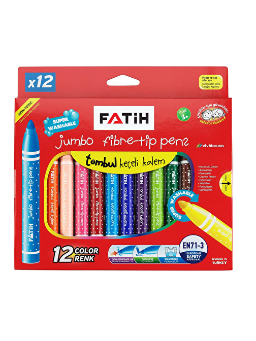 Fatih Jumbo Tombul Keçeli Kalem 12 Li Yıkanabilir 1 Adet Fatih Keçeli Kalem 12 Renk Jumbo Yıkanabilir
