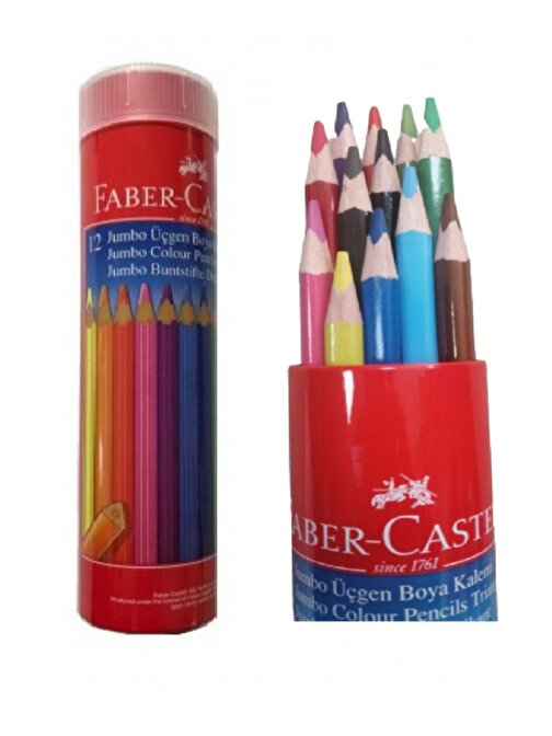 Faber Castell Metal Tüp İçerisinde Üçgen Kuru Boya 12'li Çok Renkli