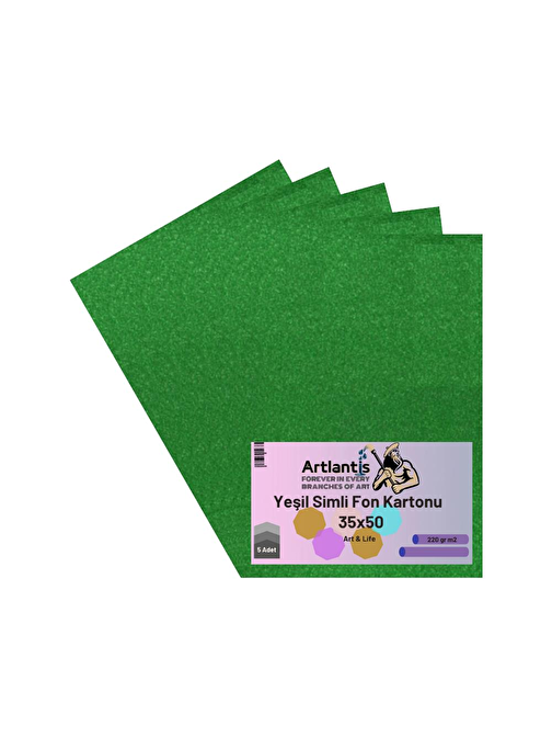 Artlantis Simli Aynasız Karton Yeşil 5 Adet 35 x 50 cm