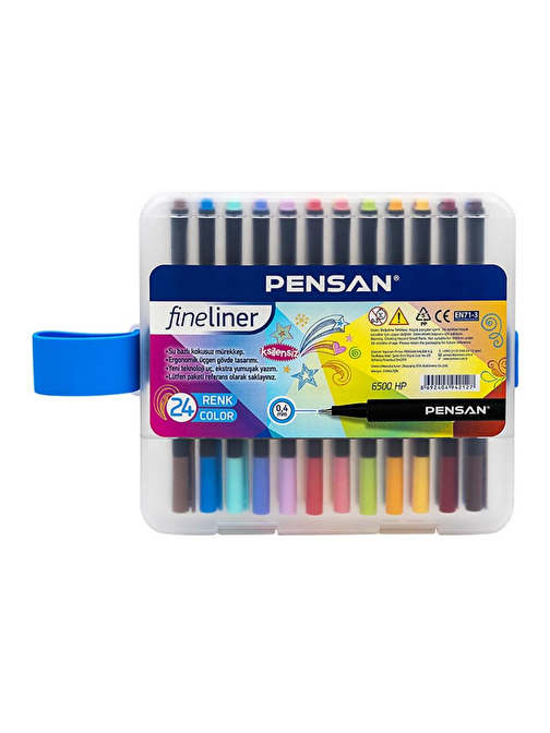 Pensan Fineliner Kalem 24 Renk Plastik Kutu 0.4mm Keçe Uçlu Kalem Pensan Fineliner 6500HP 0.4mm Keçe Uçlu Kalem