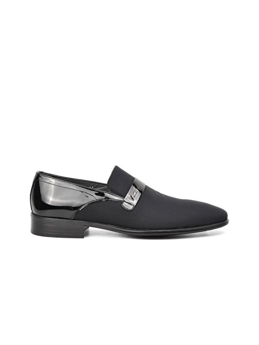 Fosco 9075 Siyah Saten-Siyah Rugan Hakiki Deri Erkek Klasik Ayakkabı