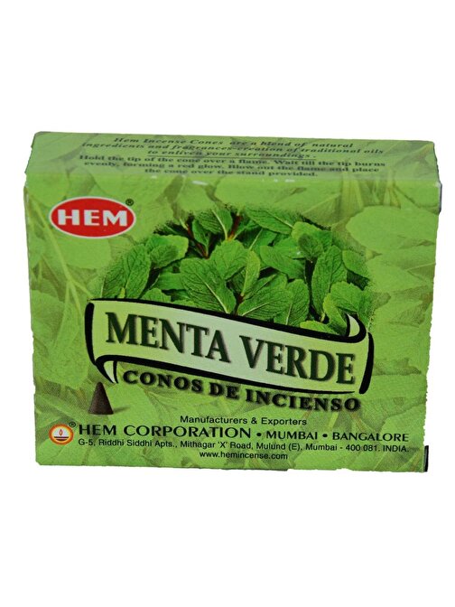 Hem Tütsü Nane Kokulu 10 Konik Tütsü - Menta Verde Spearmint Naneli