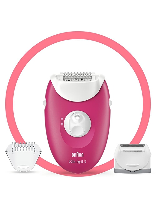 Braun Silk-Epil 3 3276 Smartlight 2'si 1 Arada Kablolu Epilatör Ahududu Pembe