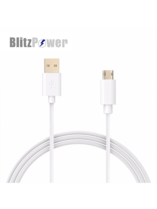 BlitzPower Universal Micro USB Type-C Hızlı Şarj Kablosu 1 m Beyaz