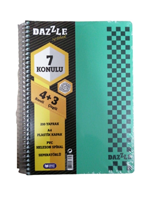 Umut 4+3 Defter Plastik Kapak Spralli A4 4 Kare 2 Çizgili 210 Yaprak Yeşil