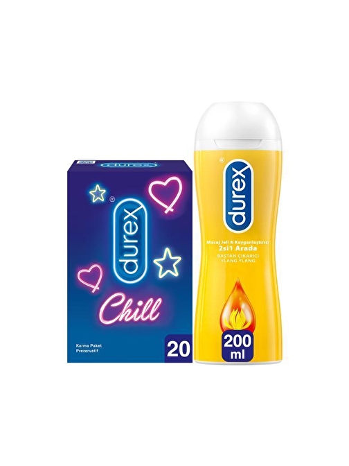 Durex Rezervuar Uçlu Kayganlaştırıcılı Ultra İnce İnce Klasik 20’li + Durex Play Kayganlaştırıcı & Masaj Jeli Hassas Ylang 200 ml Prezervatif