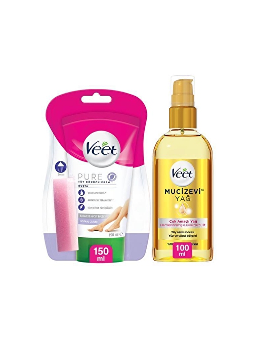 Veet Pure Duşta Tüy Dökücü Krem 150 ml + Veet Mucizevi Yağ - Çok Amaçlı Nemlendirici 100 ml