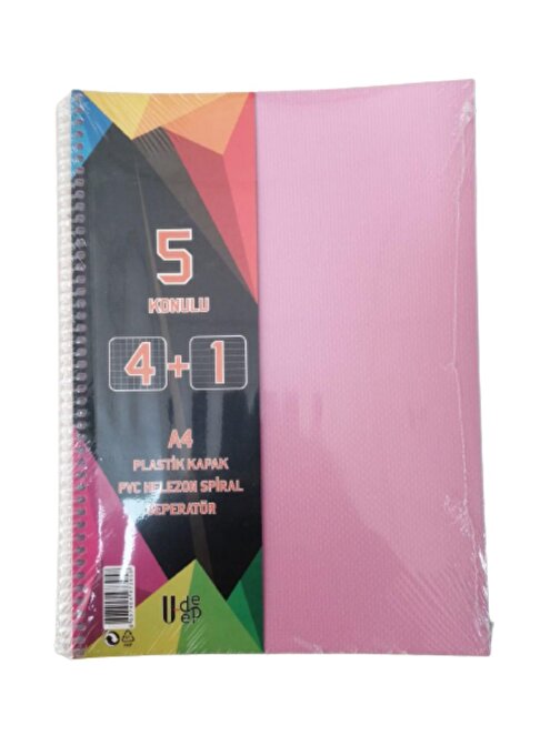 Umut 4+1 Defter Plastik Kapak Spralli A4 4 Kare 1 Çizgili 125 Yaprak Pembe