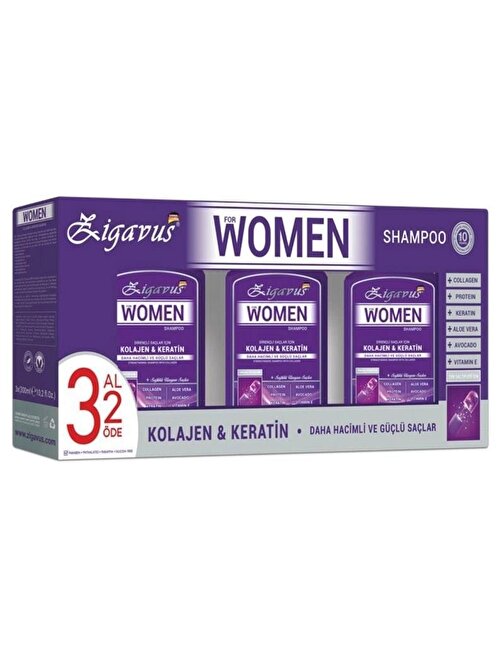 Zigavus Women Kolajen - Keratin Şampuan 300 ml 3 Al 2 Öde - Sağlıklı Uzayan Saçlar