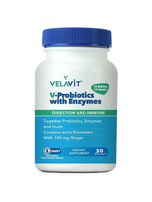 Velavit V-Probiotics Enzymes Takviye Edici gr r ıda 30 Kapsül