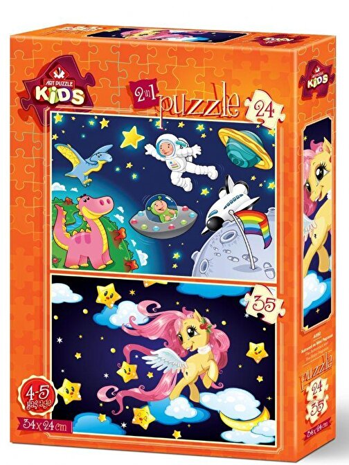 Art Puzzle Astronot Ve Mini Pegasus Temalı Puzzle 24+35 Parça 3-5 Yaş
