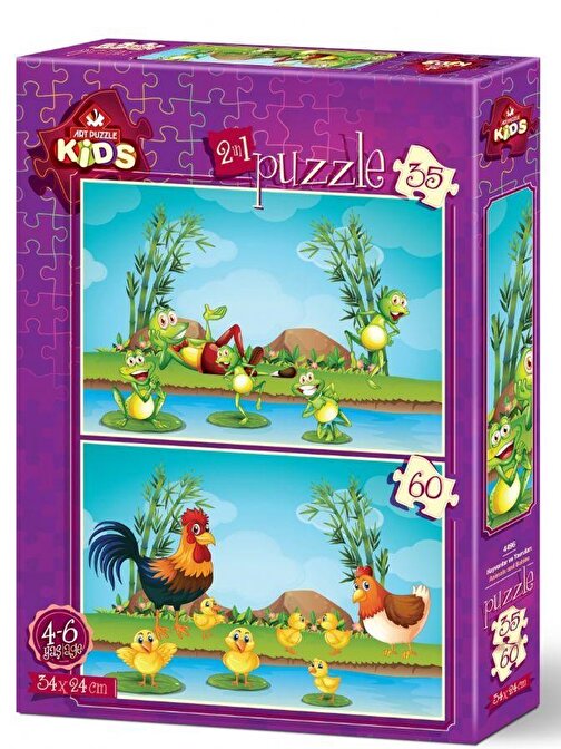 Art Puzzle Hayvanlar Ve Yavruları 2'li Çocuk Puzzle 35+60 Parça 4-6 Yaş