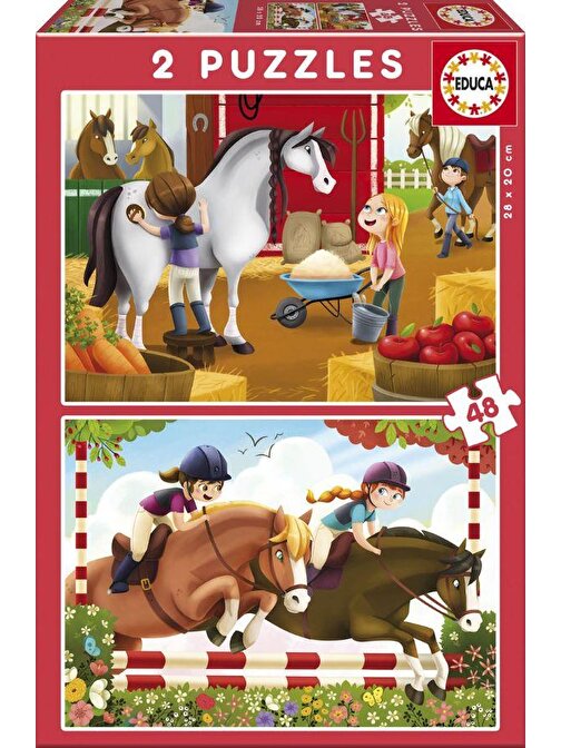Educa Horse Grooming At Bakımı Temalı Puzzle 2x48 Parça 3-5 Yaş