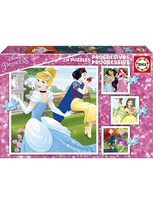 Educa 12+16+20+25 Parça Aşamalı Puzzle Seti (Disney Princess)