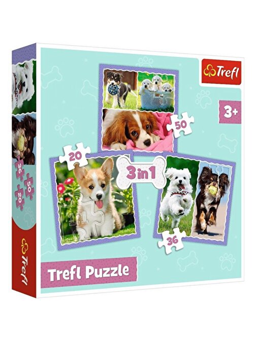 Trefl Sevimli Köpekler 3'lü 20+36+50 Parça 3 İn 1 Puzzle