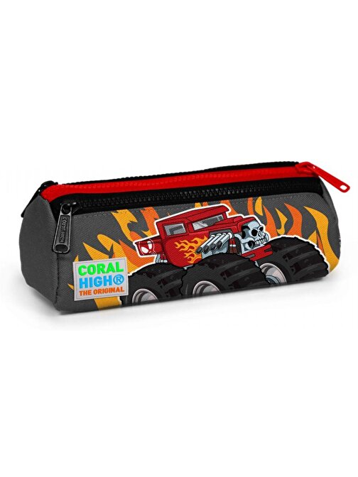 Coral High Kırmızı Monster Truck Üç Bölmeli Kalem Çantası -Erkek Çocuk