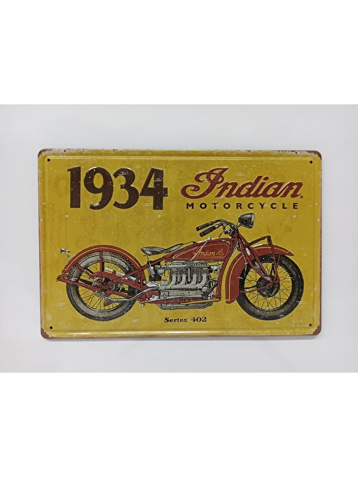 Cajuart 1934 Sarı Indian Motosiklet Retro Metal Plaka 20X30 Cm