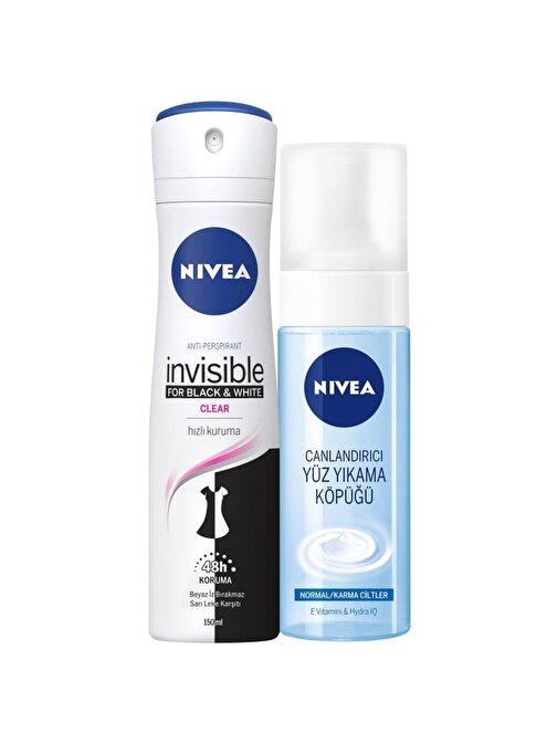 Nivea İnvisible Black-White Clear Kadın Sprey Deodorant 150 Ml+Yüz Temizleme Köpüğü Normal Ve Karma Ciltler 150 Ml