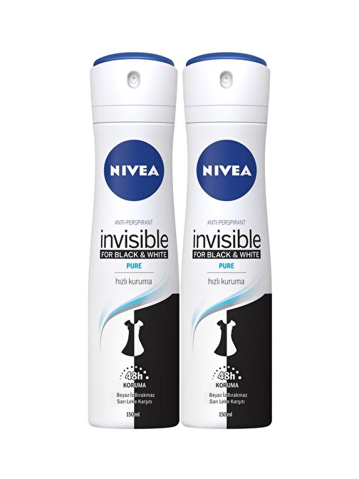 Nivea Invisible Black And White Pure Kadın Sprey Deodorant 2X150 Ml