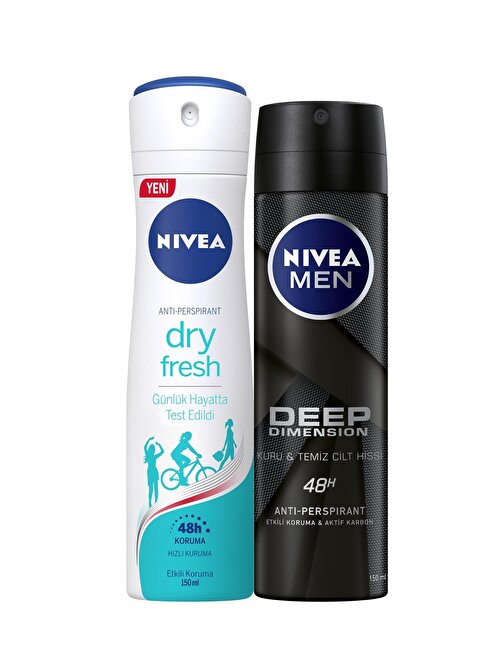 Nivea Dry Fresh Bayan Deosprey 150 Ml+Deep Dimension Erkek Deosprey 150 Ml 2'Li Paket