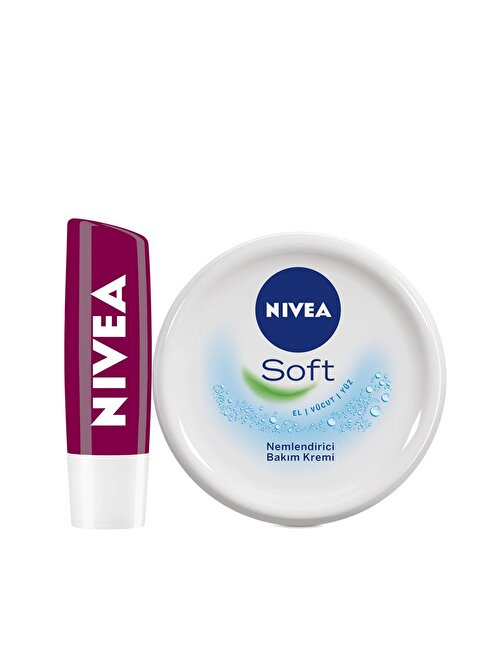 Nivea Lıp Lıp Fruıty Shıne Blackberry 4,8G + Nivea Soft 300 ml