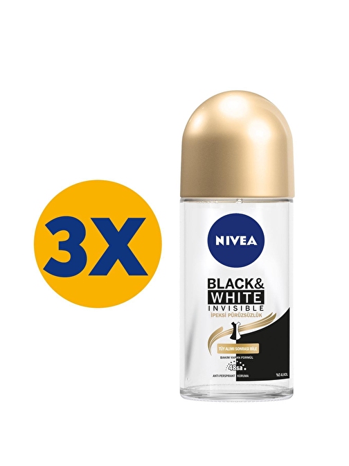 Nivea Kadın Roll on Deodorant Black&White Invisible İpeksi Pürüzsüzlük,48saat Koruma 50mlx3