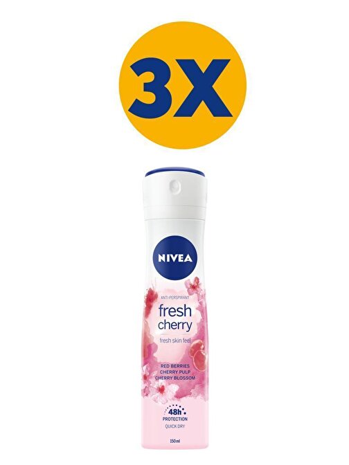Nivea Fresh Cherry 48 Saat Koruma Kadın Sprey Deodorant 3X150 Ml