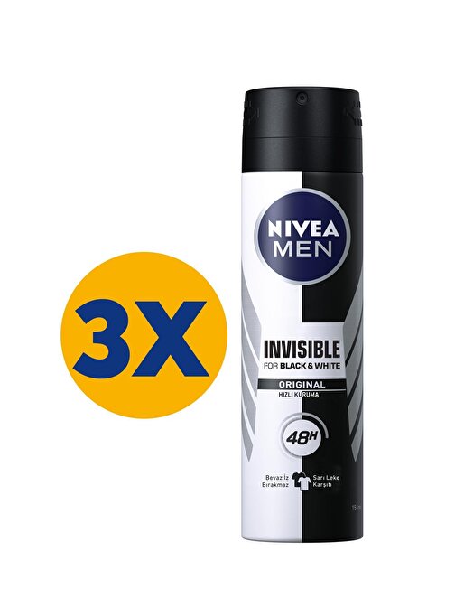 Nivea İnvisible Black & White Original Power Sprey Erkek Deodorant 150 ml 3'lü Paket