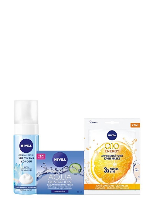 Nivea Tüm Cilt Tipleri Temizleyici Nemlendirici Yüz Temizleme Köpüğü +Aqua Sensatıon + Q10 Kağıt Maske