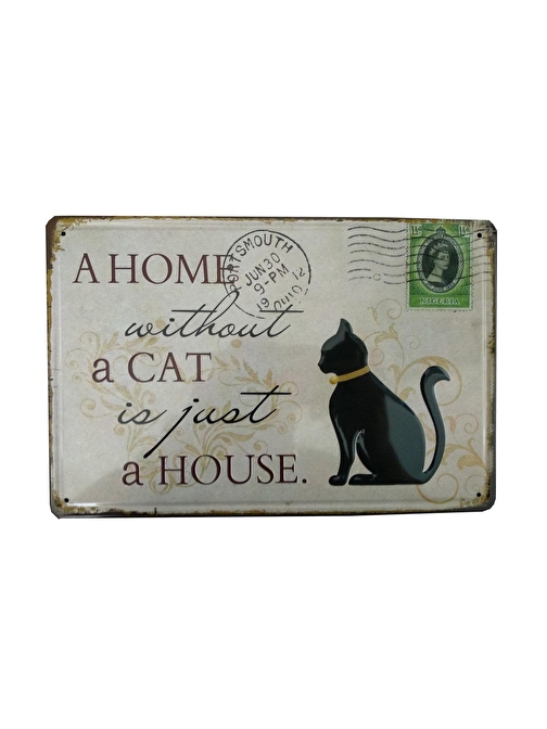 Cajuart Kedi Temalı Retro Kabartma Metal Plaka 20X30 Cm Metal Tablo