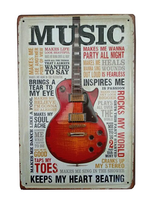 Cajuart Müzik Gitar Resimli Retro Metal Plaka 20X30 Cm Metal Tablo