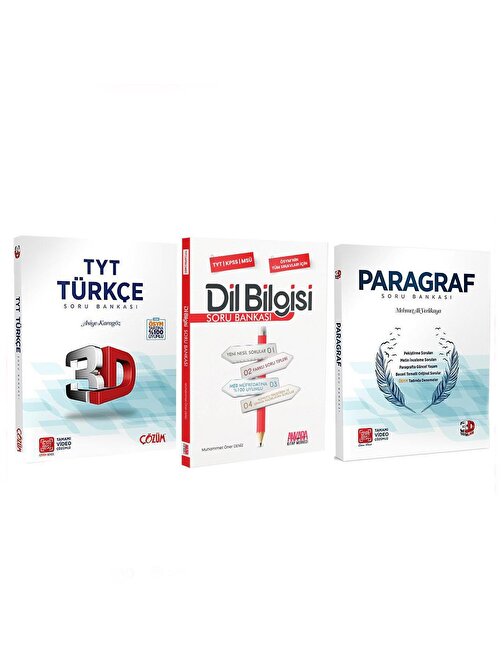 Akm Kitap 3D TYT Türkçe ve Paragraf ile AKM Dil Bilgisi Soru Bankası Seti 3 Kitap