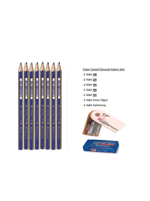 Faber-Castell Resim Kalemi Dereceli Kalem Seti Karakalem Seti 5H 4H 3H 2H Hb 8'li Set