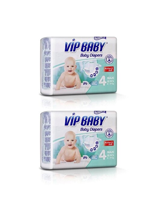 Bebiko Vip Baby Active Soft 8 - 19 kg 4 Numara Bebek Bezi 64 Adet
