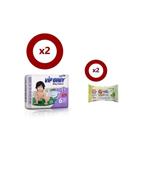 Bebiko Vip Baby Active Soft 16+ kg 6 Numara Bebek Bezi 50 Adet + Islak Mendil 2x72 Adet