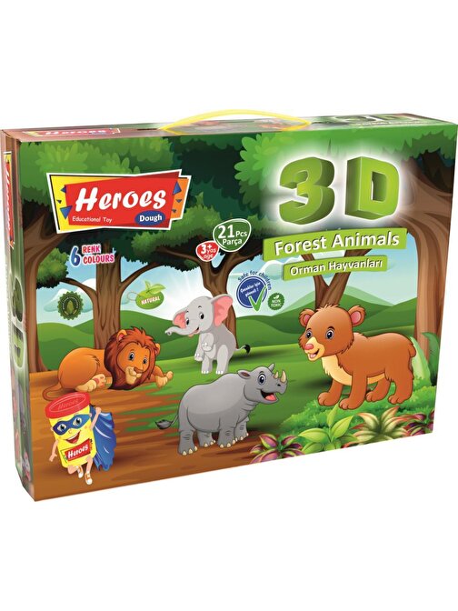 Heroes ERN-571 3 D Orman Hayvanları Doğal 6'lı Oyun Hamuru ve Kalıp Seti 2 - 4 Yaş