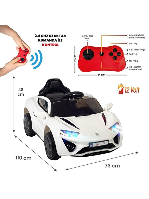 Uj Toys Jagor 12 Volt Uzaktan Kumandalı 4 Tekerli Kırmızı Akülü Araba 5-7 Yaş Beyaz