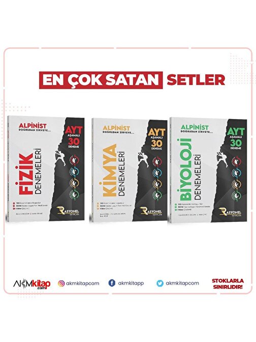 Akm Kitap Rasyonel Yayınları AYT Fizik Kimya ve Biyoloji Deneme Seti 3 Kitap