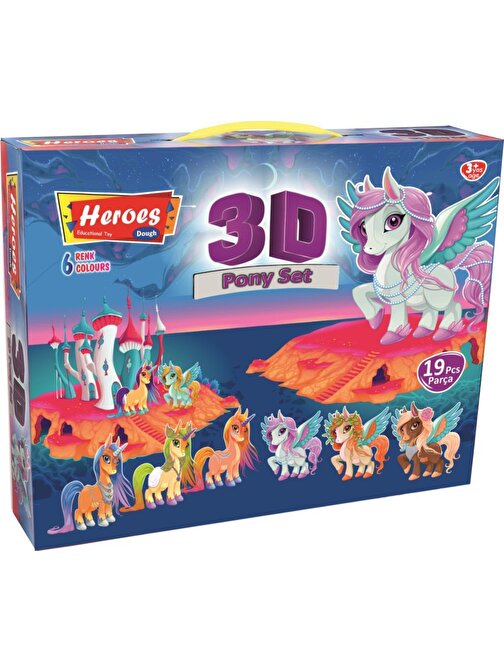 Heroes ERN-569 3 D Pony Doğal 6'lı Oyun Hamuru ve Kalıp Seti 2 - 4 Yaş